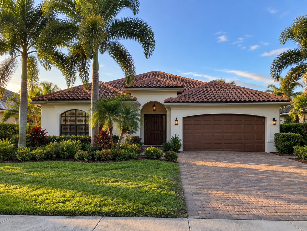 A Florida home seen from the street, with a terracotta tile roof