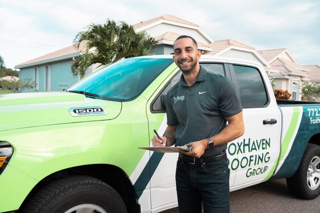 foxhaven roofer in front of truck