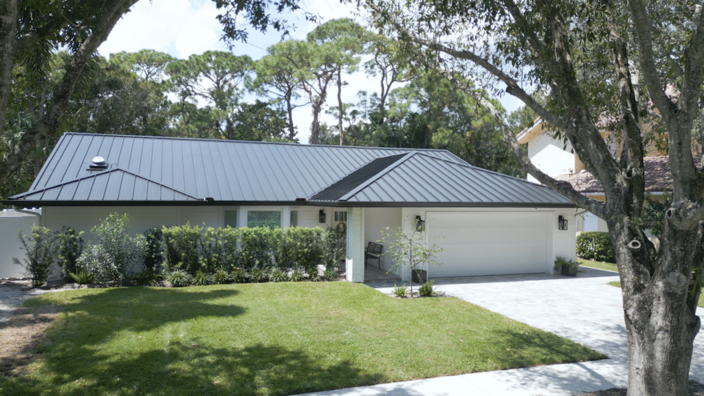 Black metal roof on residential home in Florida