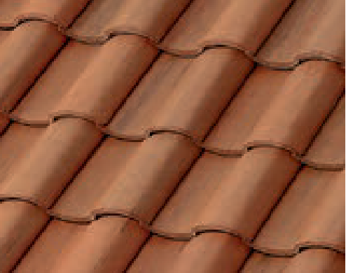 Close-up view of overlapping reddish-brown clay roof tiles arranged in neat, horizontal rows, showing the textured and curved surface typical of traditional tiled roofing.