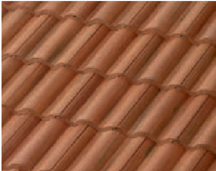 Close-up view of overlapping reddish-brown clay roof tiles arranged in a repeating, wavy pattern.