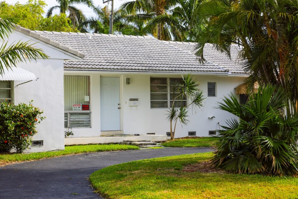 Typical American home in South Florida with driveway