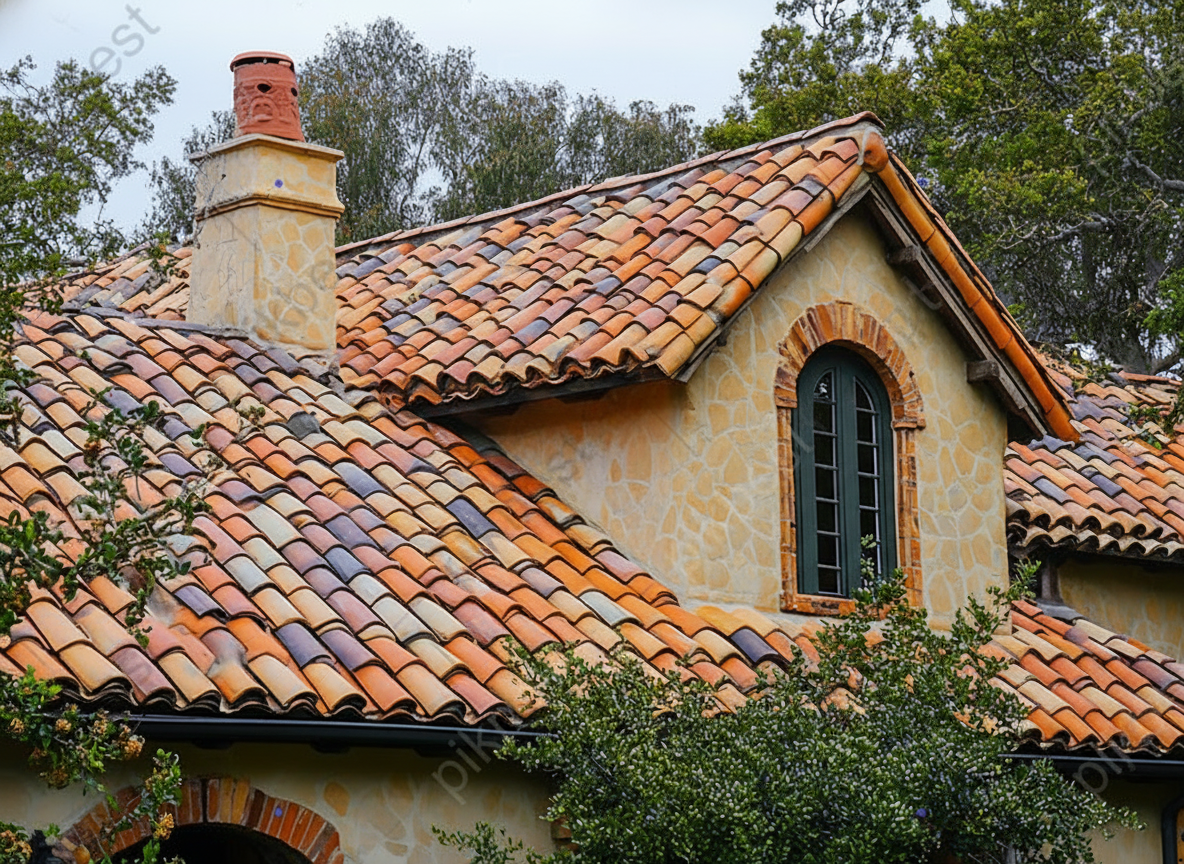 Elegant clay tile roof on a Mediterranean-style home