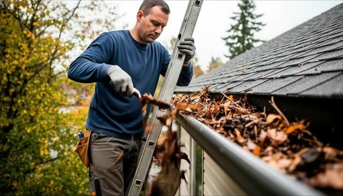 Florida homeowner inspecting roof gutters