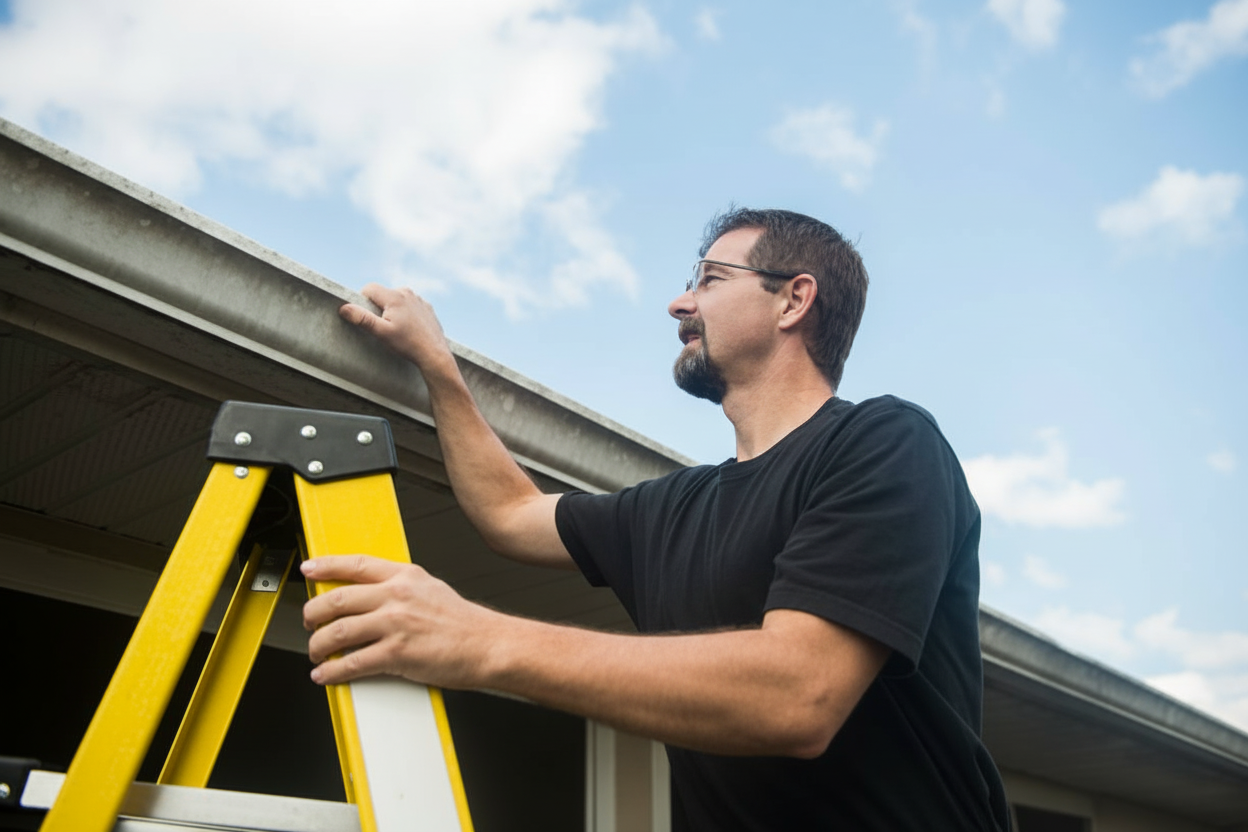 Florida homeowner inspecting roof shingles