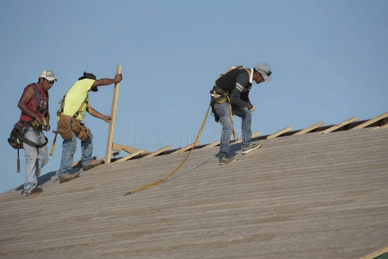 Professional roofing installation team