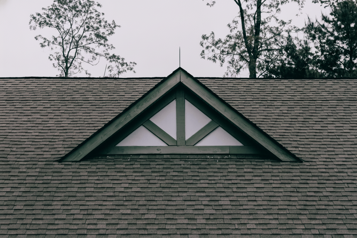Homeowners and roofing contractor examining a gable roof, highlighting the triangular design and attic ventilation