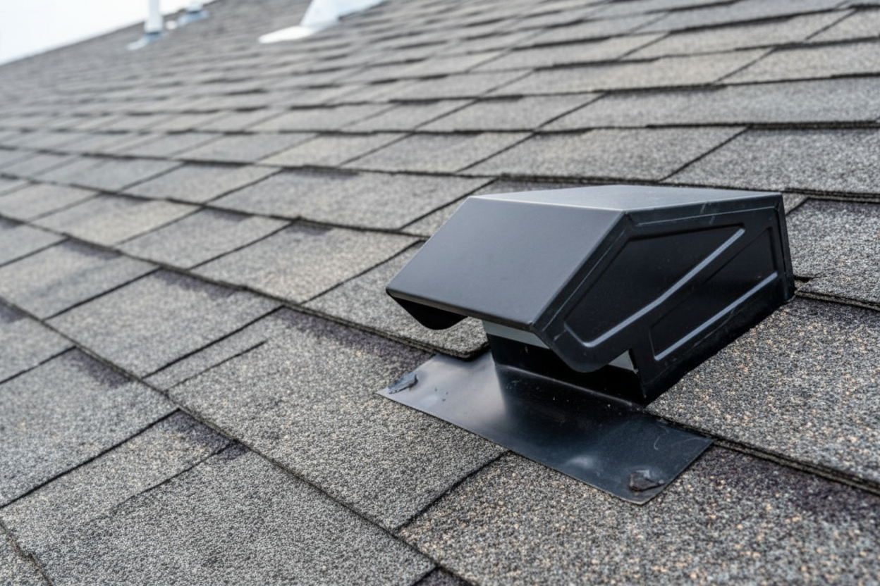 Homeowner examining soffit ventilation panels on house exterior for proper airflow