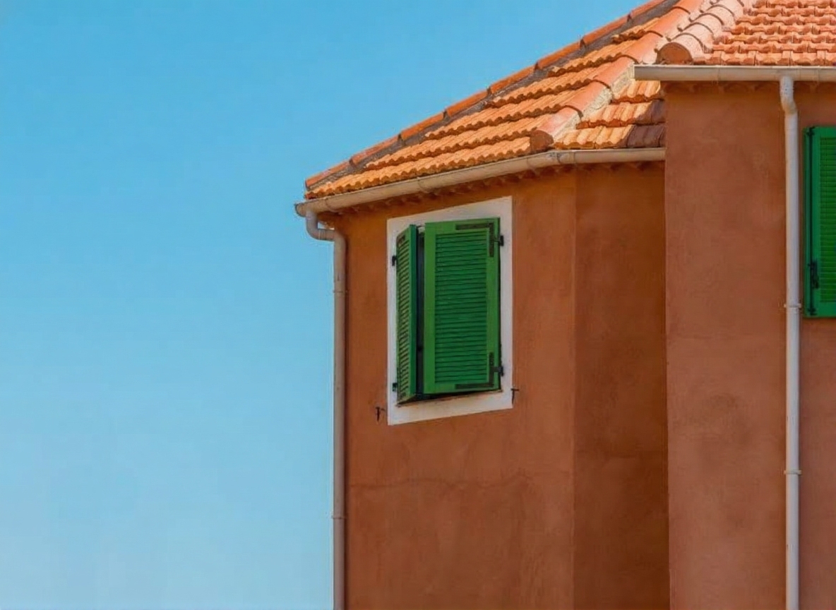 Happy homeowner examining their beautiful terracotta tile roof with mediterranean style architecture