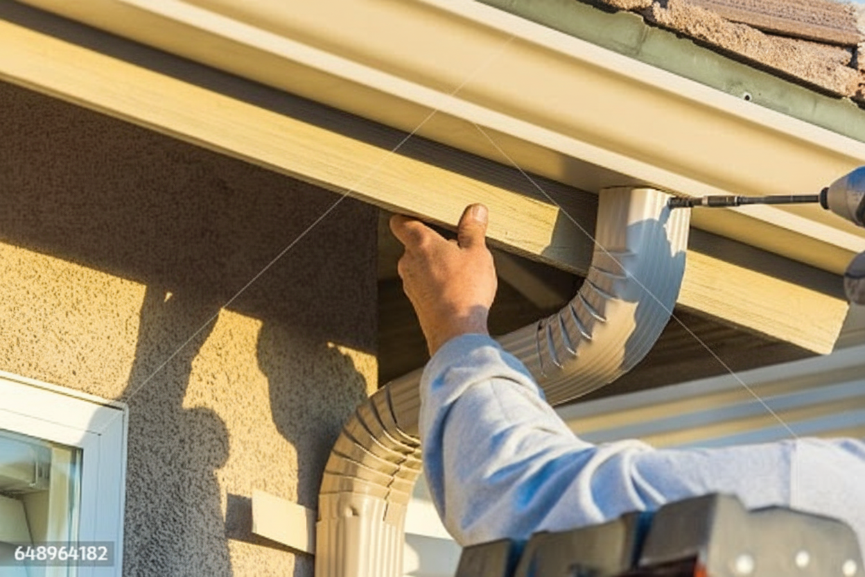 Professional installing gutter drainage system
