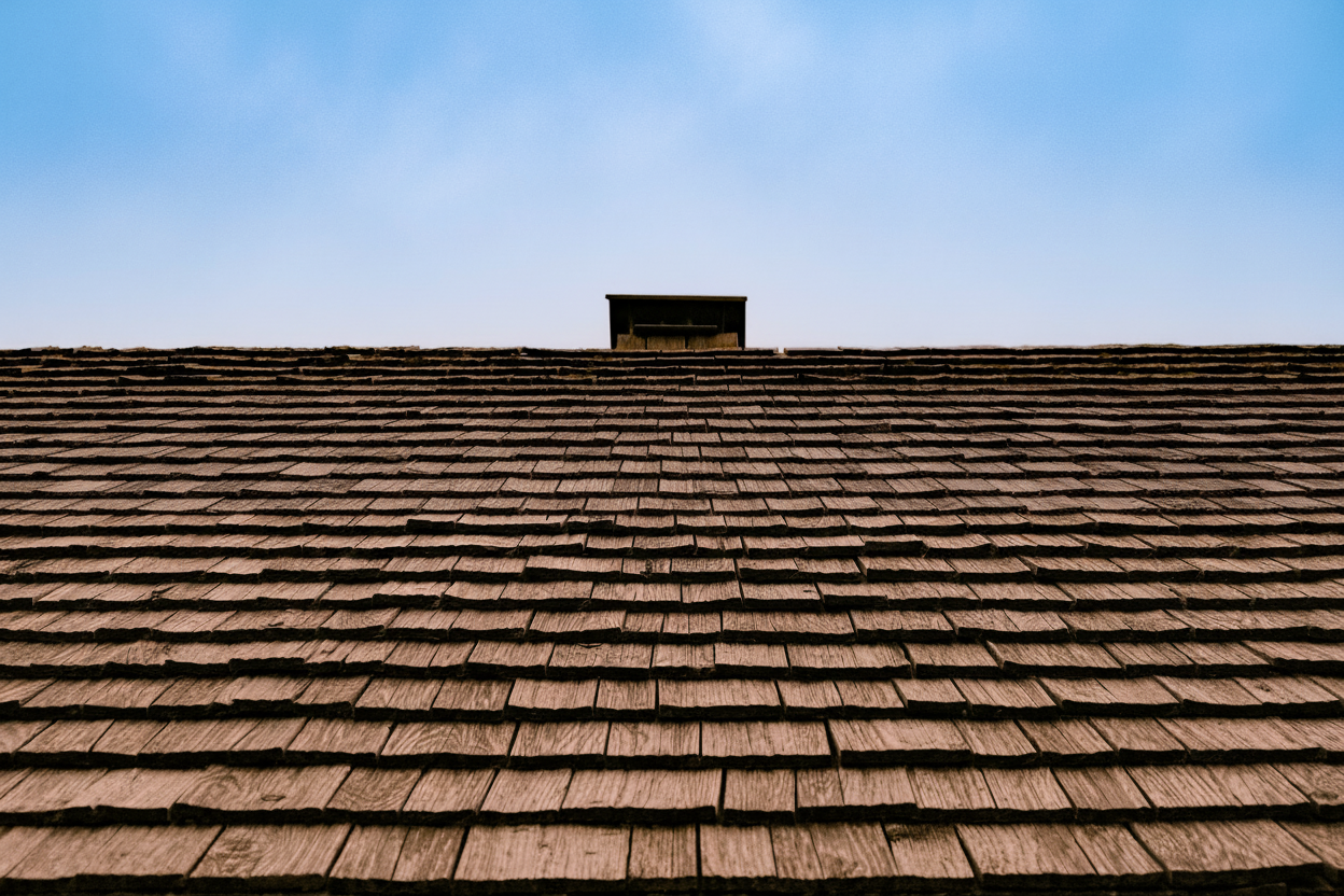 Professional performing roof maintenance and cleaning on residential property