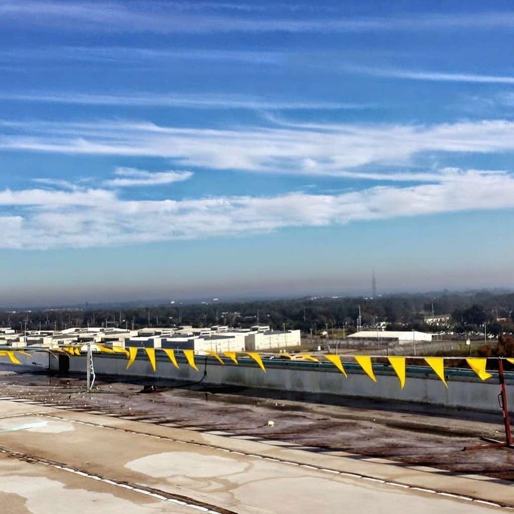 Commercial roofing workers installing TPO membrane on flat roof
