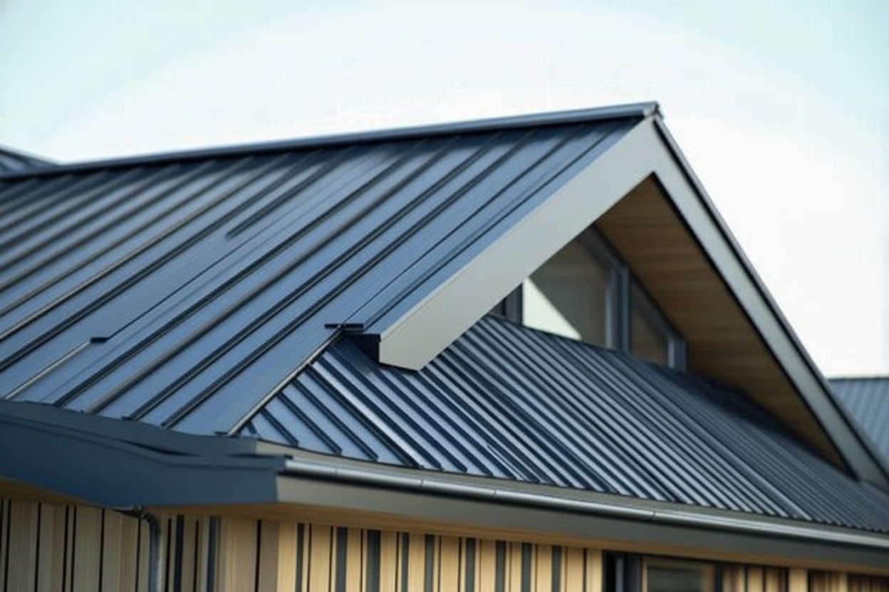 Homeowner or inspector examining metal roof vents during maintenance check