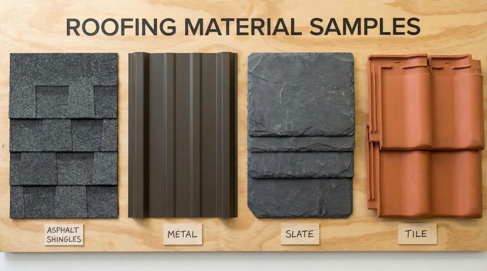 Different roofing materials comparison samples