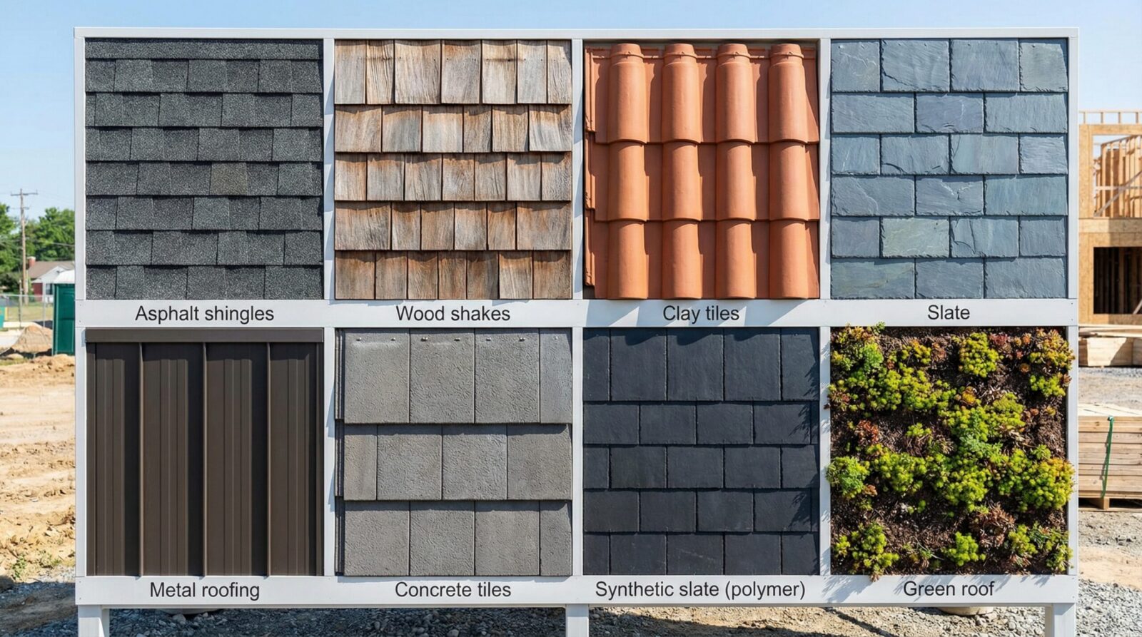 Side-by-side comparison of different roofing materials showing texture and appearance differences