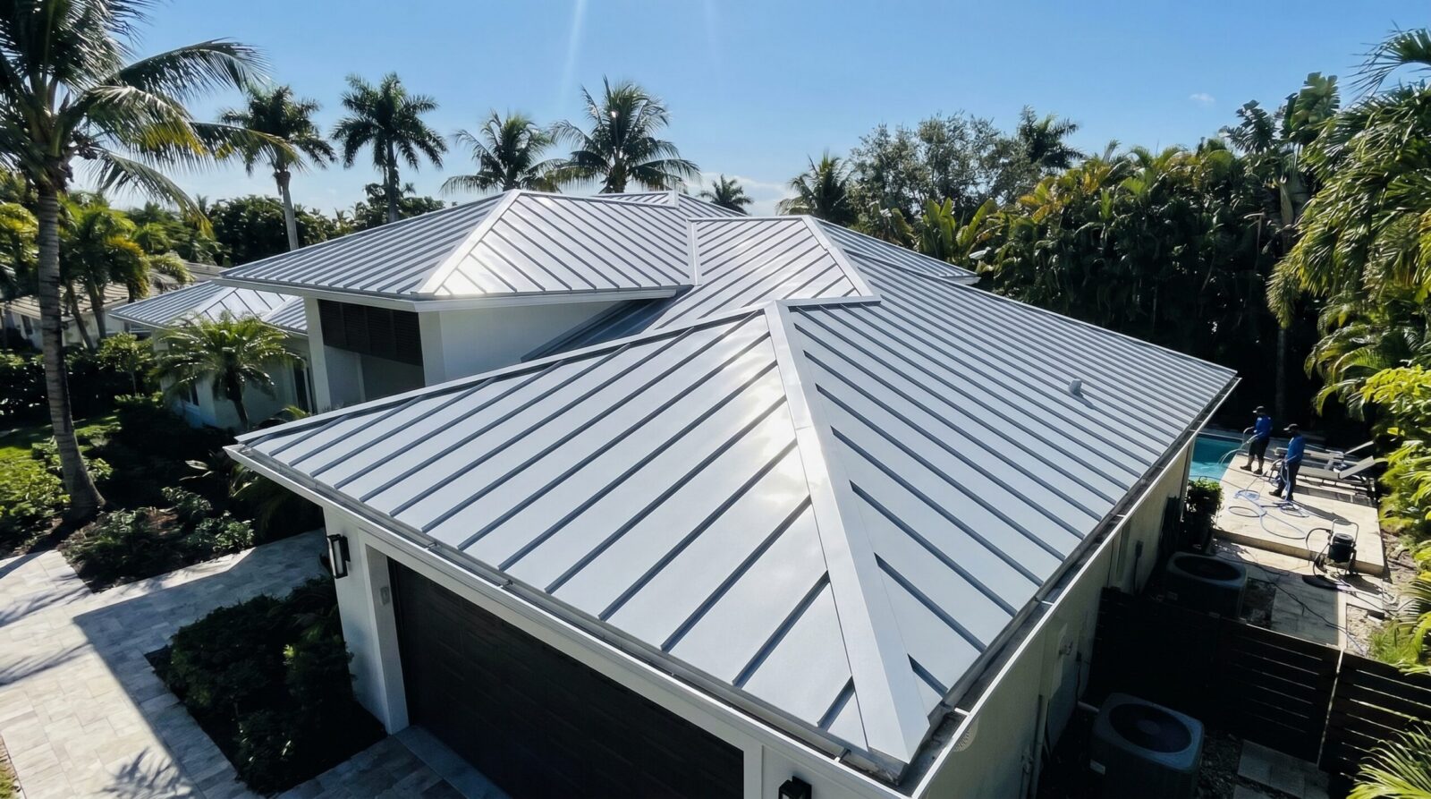 Clean metal roof after professional maintenance showing results