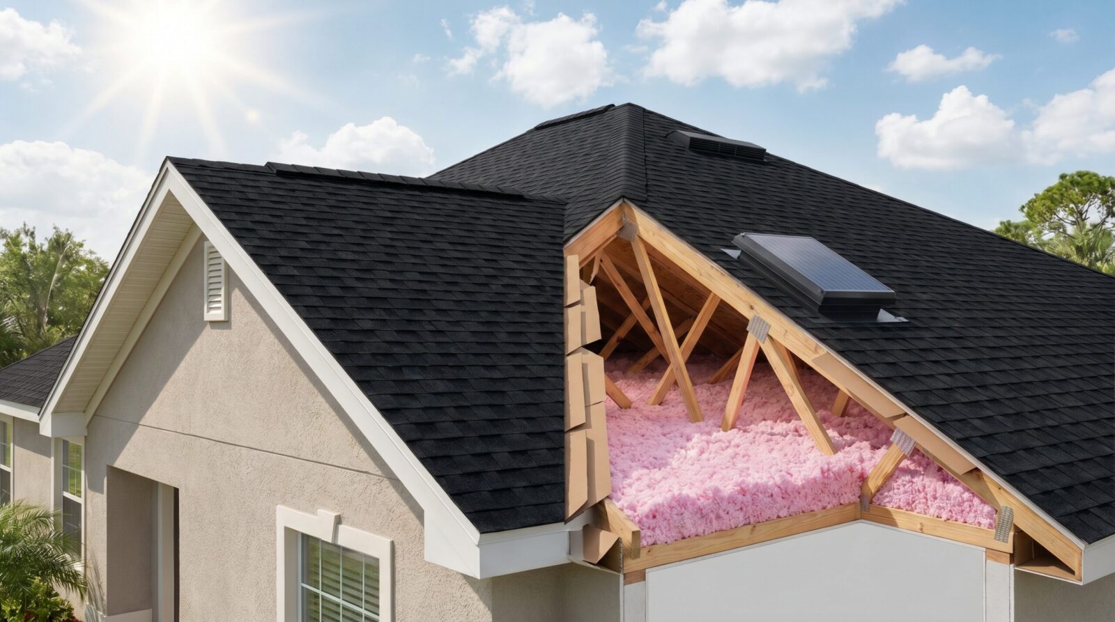 florida home with black shingles showing proper ventilation and insulation setup