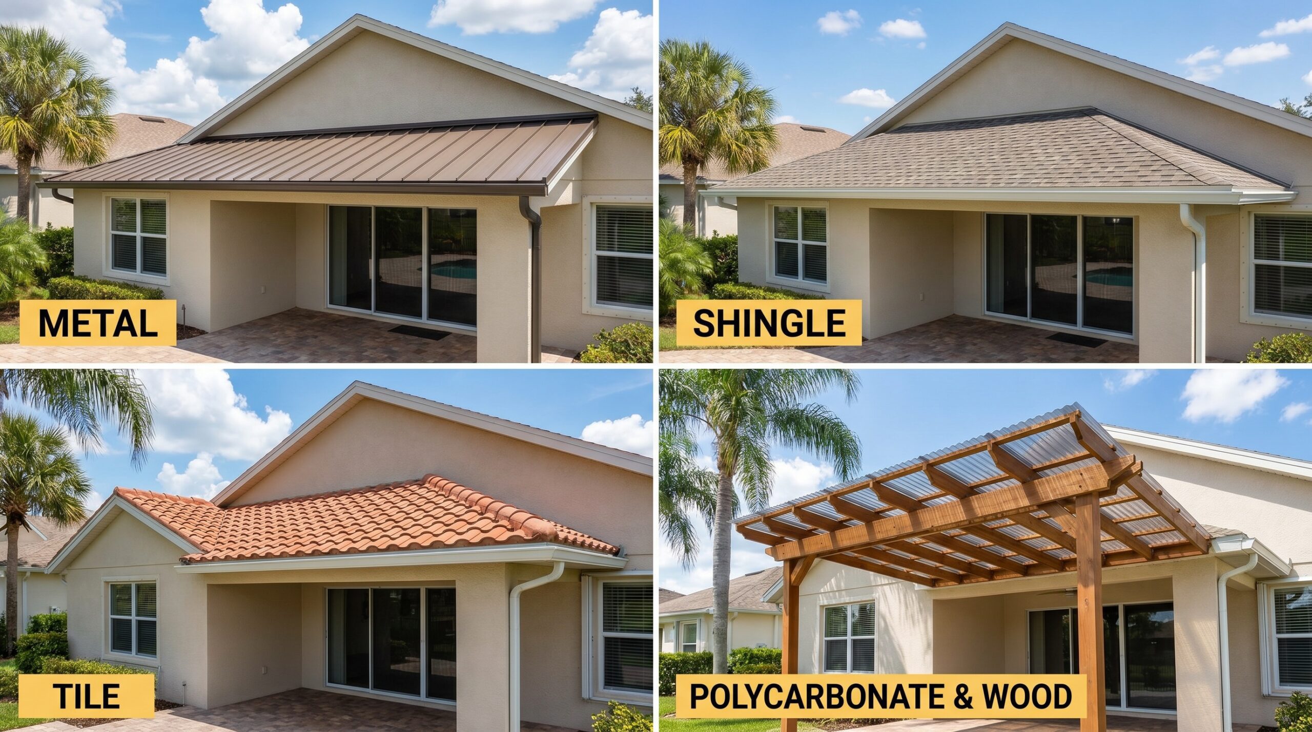 Comparison of different roof extension materials on similar Florida homes