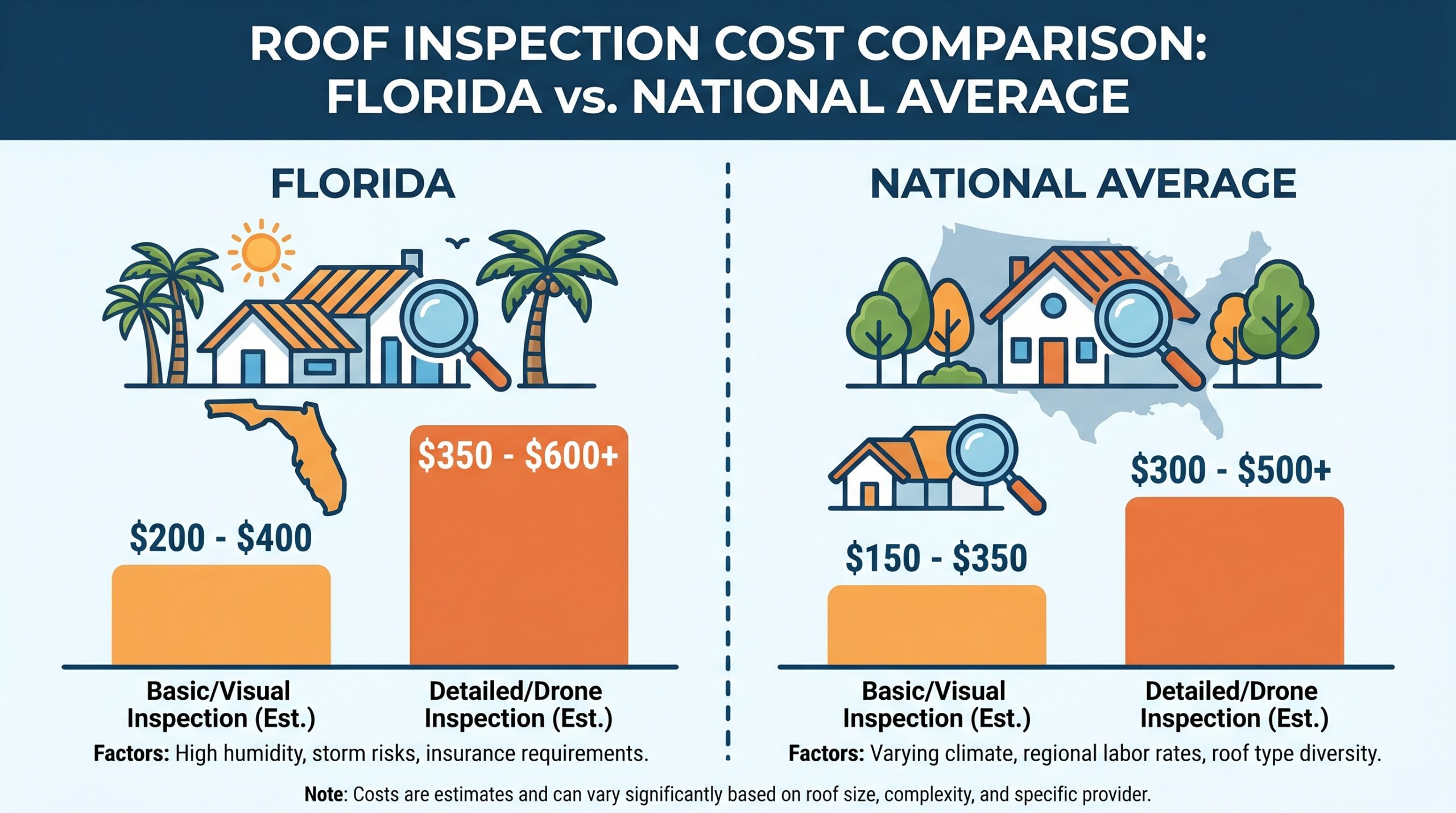 Comparison chart showing Florida vs national roof inspection costs