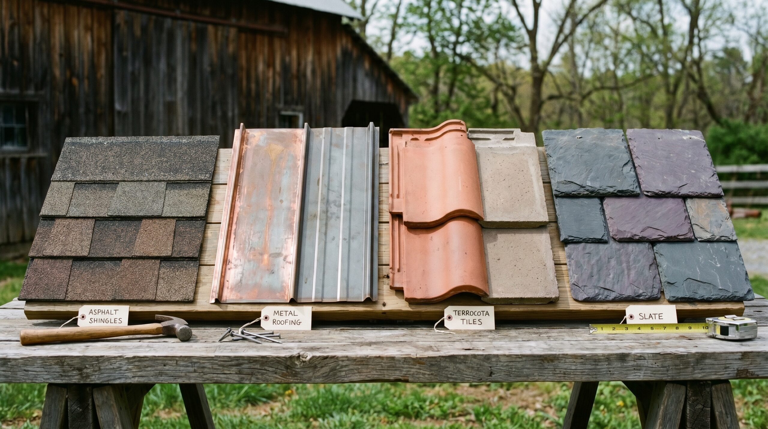 Comparison of different roofing materials on Florida homes showing asphalt, metal, and tile options