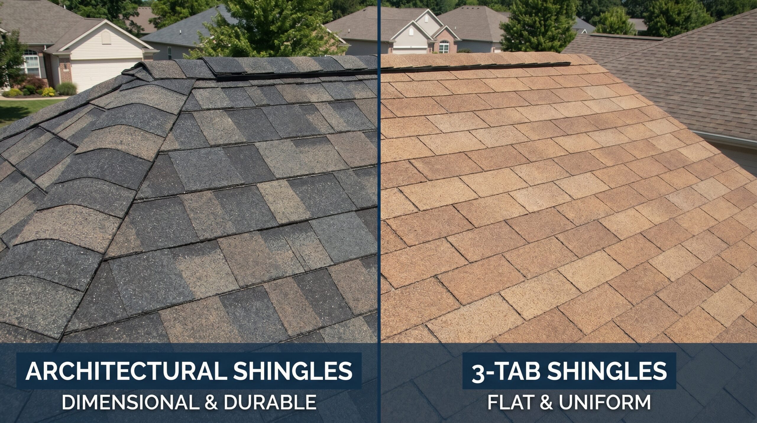side by side comparison architectural vs 3tab shingles