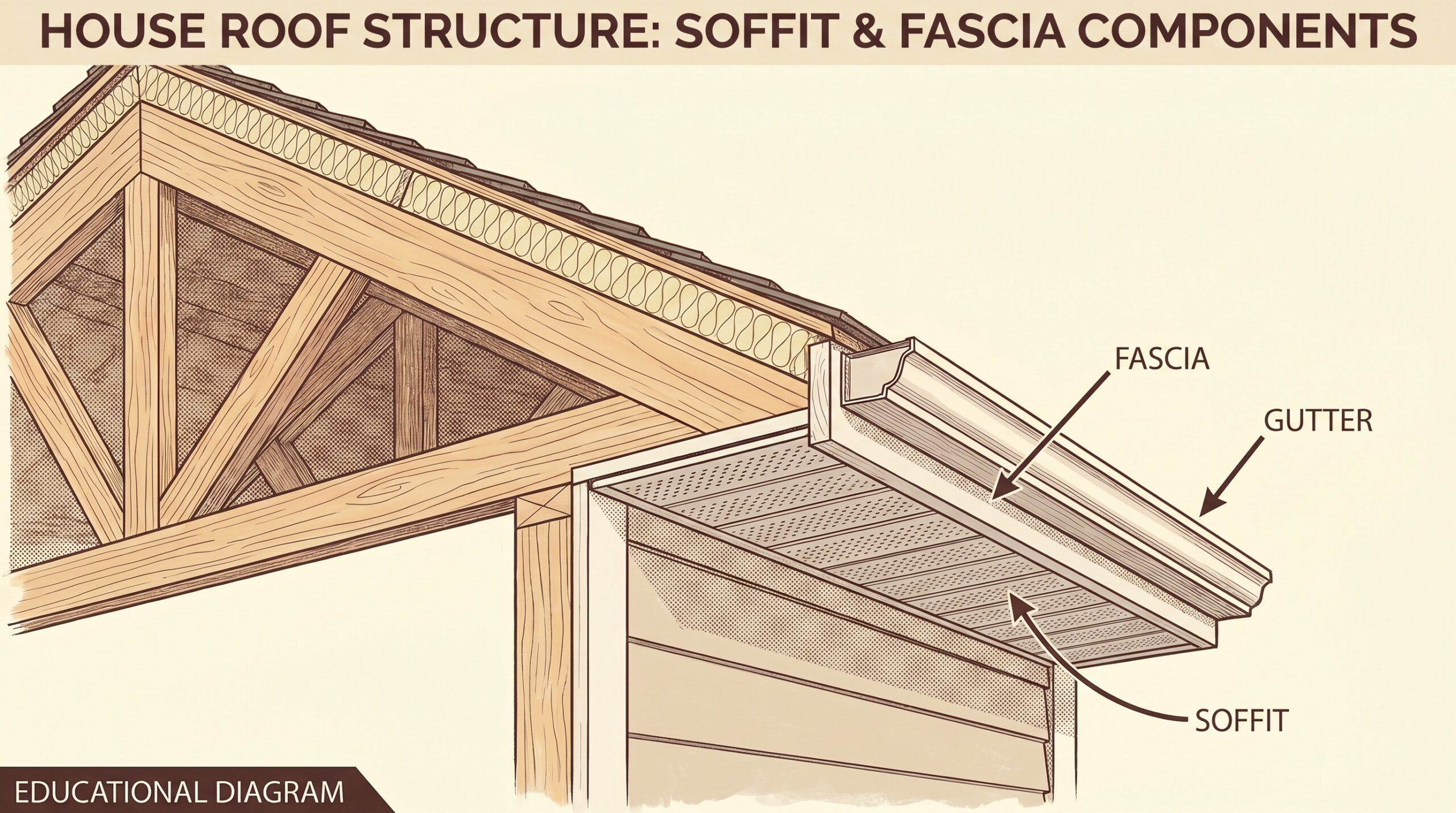 Soffit and fascia diagram showing roof components labeled