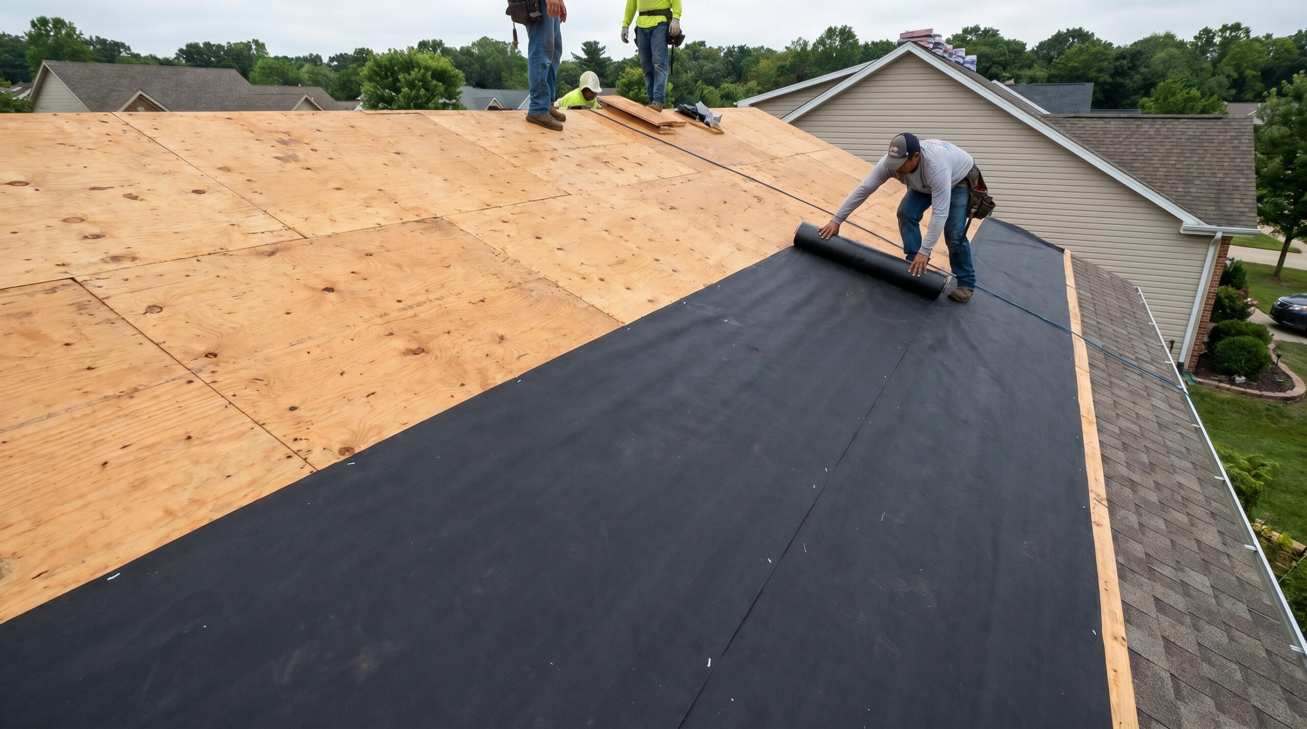 Metal roof installation process showing fastening methods
